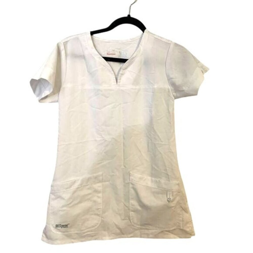 Greys Anatomy By Barco Signature White Scrub Top XS Short Sleeve V-Neck Womens U